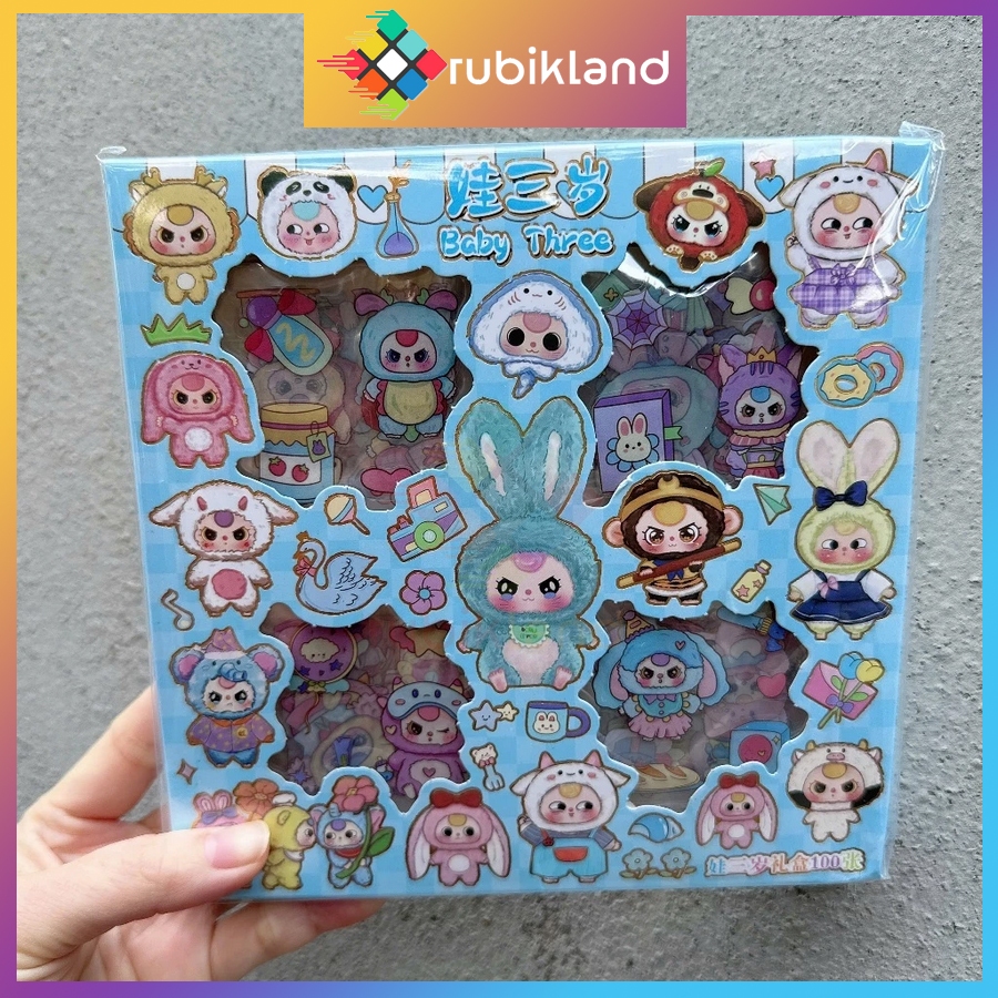 [Baby Three] Hộp 96 Tấm Sticker Baby Three BB3 Hình Dán Chống Nước Trang Trí Sách Đồ Chơi Trẻ Em