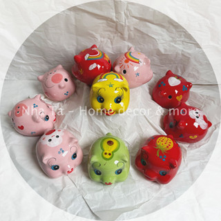 [LỖ TRÒN] Lợn đất MINI mắt xanh lỗ tròn hàng vẽ kĩ, ống heo bằng sứ nhỏ xinh đựng tiền tiết kiệm decor trang trí