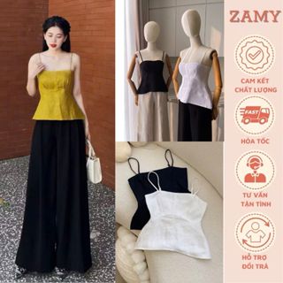 Áo 2 dây, áo hai dây nữ xếp ly ngực chất liệu Linen cao cấp Zamy thiết kế đi chơi, đi tiệc