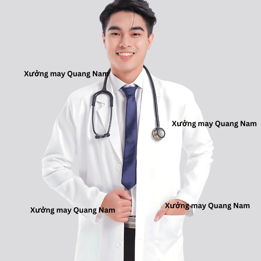 Áo Blouse Trắng Nam/Nữ, Áo Bác Sĩ Thân Dài Vải Cotton Đẹp Có Nhận Thêu Logo| Đồng Phục Spa Quang Nam