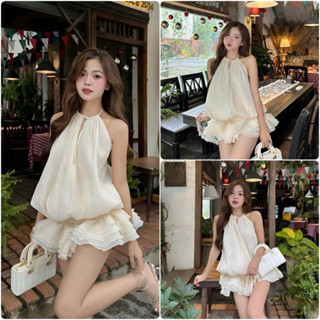 Váy Yếm Dáng Bí Cổ Ngọc Dáng Xoè Có Quần Trong Đi Kèm