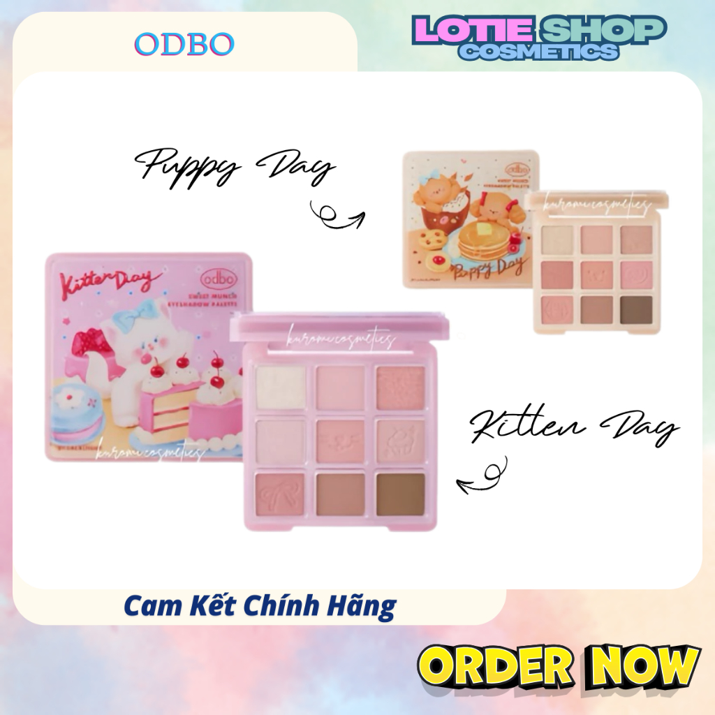Bảng Phấn Mắt 9 Ô Odbo Kitten Day & Puppy Day Mèo & Cún Con Tặng Kèm Kẹp Tóc Sweet Munch OD2024