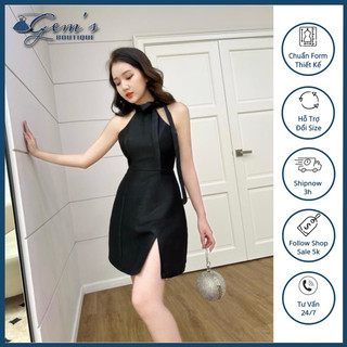 VÁY / ĐẦM CỔ YẾM THẮT NƠ XẺ ĐÙI SEXY (sẵn mút ngực )