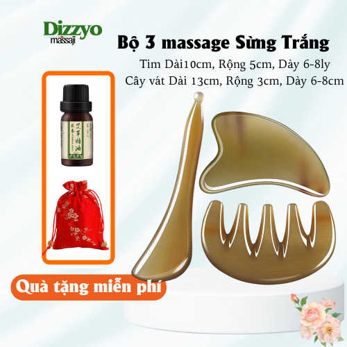 Bộ 3 dụng cụ massage mặt  DIZZYO bằng sừng guasha giúp nâng cơ mặt giảm nếp nhăn