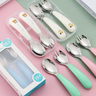 Bộ thìa, dĩa inox tập ăn dặm cho bé, muỗng Inox không gỉ Mama Baby an toàn cho bé