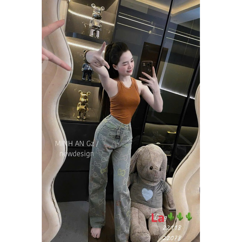 Quần jean Gu chì phối màu