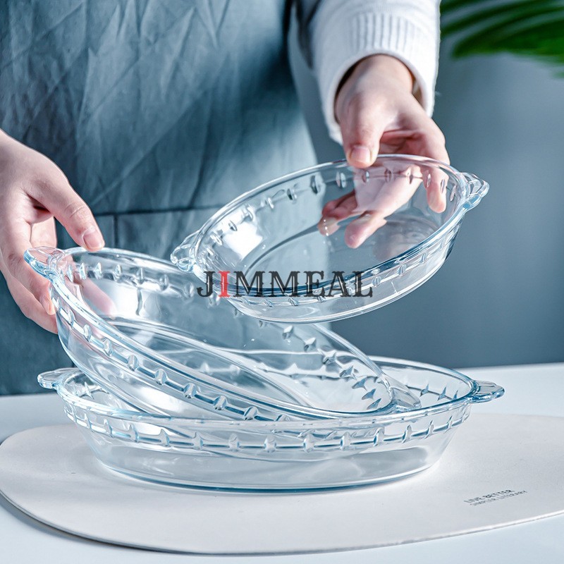 [Bao Vỡ] Đĩa Thủy Tinh Chịu Nhiệt JIMMEAL Tay Câm, Trong Suốt, Cường Hóa Dùng Lò Vi Sóng, Lò Nướng