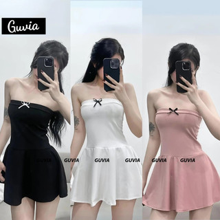 [Xả Hàng] Đầm Ống Xòe Cúp Ngực Đính Nơ Ôm Body, Đầm Quây Đính Nơ Không Mút Dáng Ngắn GUVIA DB49