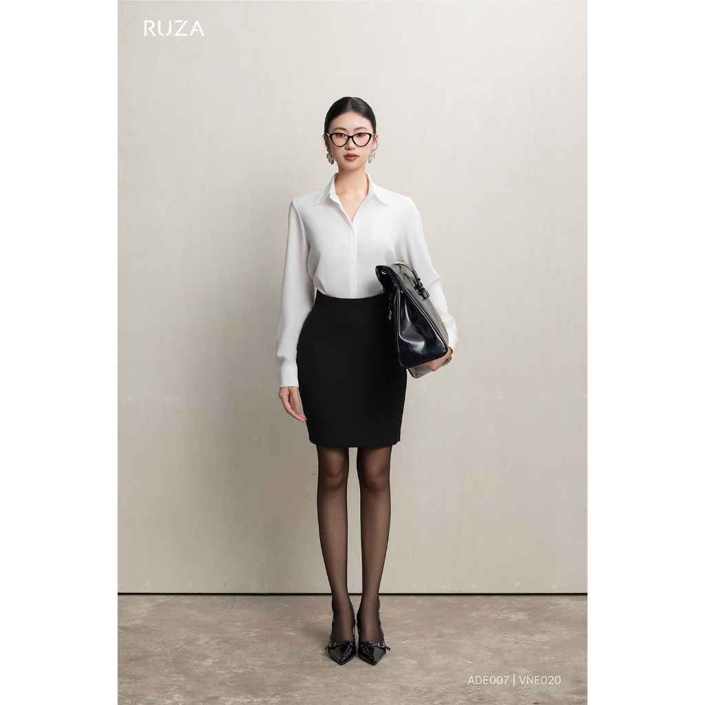 Áo sơ mi nữ RUZA chất liệu lụa màu trắng tay dài kiểu basic công sở mềm mại thoáng mát ADE007 | BigBuy360 - bigbuy360.vn