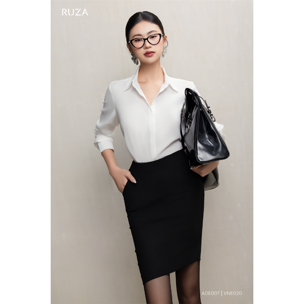 Áo sơ mi nữ RUZA chất liệu lụa màu trắng tay dài kiểu basic công sở mềm mại thoáng mát ADE007 | BigBuy360 - bigbuy360.vn