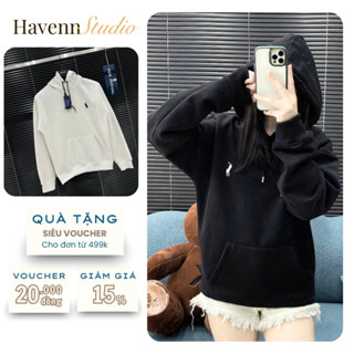 Áo hoodie zip thêu họa tiết chú ngựa logo, Áo nỉ có mũ cao cấp hàng form rộng mặc đi học, đi chơi