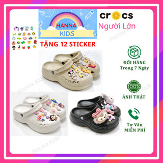 Dép Cross đế cao 5cm Viền chữ cho nữ người lớn Sục Croc Baya Platform HannaKids Giày Clog Cros Classic Unisex Xăng đan