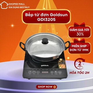 Bếp từ đơn Goldsun - GDI3205 công suất 2000W, điều khiển cảm ứng, mặt kính chịu nhiệt tặng kèm nồi lẩu inox BH 12 tháng