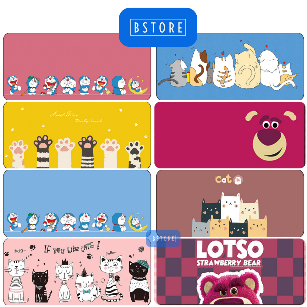 Lót chuột mouse pad cỡ lớn dài 60x30cm 80x30cm nhiều hình mèo dễ thương, đẹp, dày, chống trượt, may viền Bstore