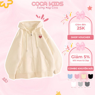 Áo khoác hoodie zip cho bé gái khoác nỉ cho bé gái có mũ và khóa kéo mềm mại ấm áp cho bé từ 9-55kg