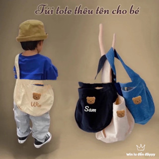 Túi Tote gấu thêu tên cho bé style Hàn Quốc