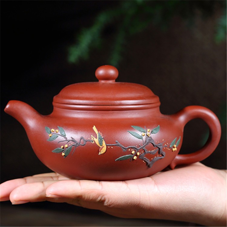 Ấm Tử Sa Nghi Hưng Biển Phúc Chim Cây 230 ml (Phỏng Cổ, Đại Hồng Bào)