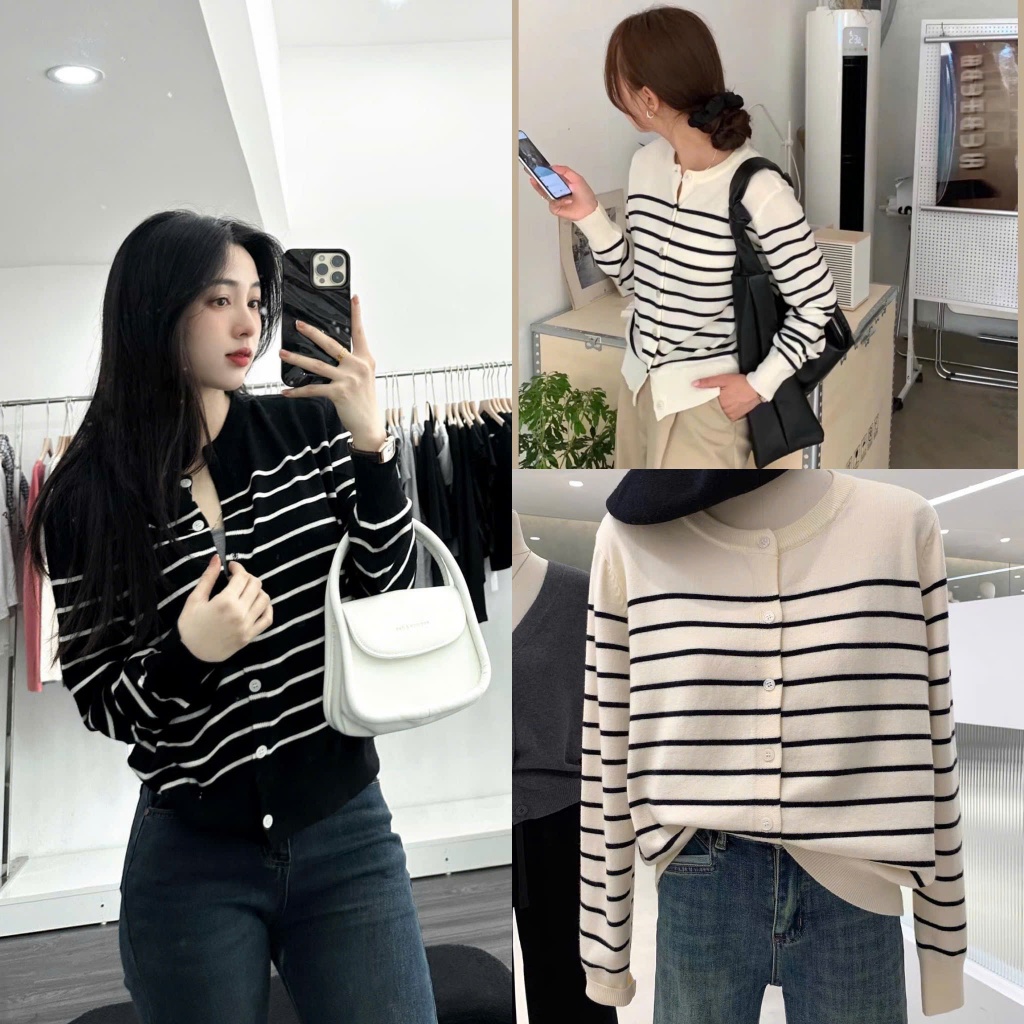 Áo khoác cardigan kẻ ngang chất len mềm mỏng SUMIISHOP mã QC99