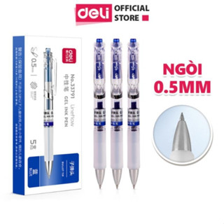 Bút bi nước bút mực gel bấm MÀU XANH chính hãng Deli A575 ngòi 0.5mm - nét đều - không tắc mực - có ngòi thay thế