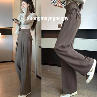  Quần Tây Ống Rộng Lưng Cạp Cao Túi Vuông Vải Mềm Không Nhăn Thắt Dây Nơ Quần Suông Đứng Công Sở Đen Đi Học  M22  