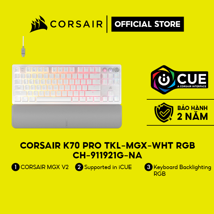 Bàn phím Corsair K70 PRO TKL-MGX-WHT RGB - CH-911921G-NA
