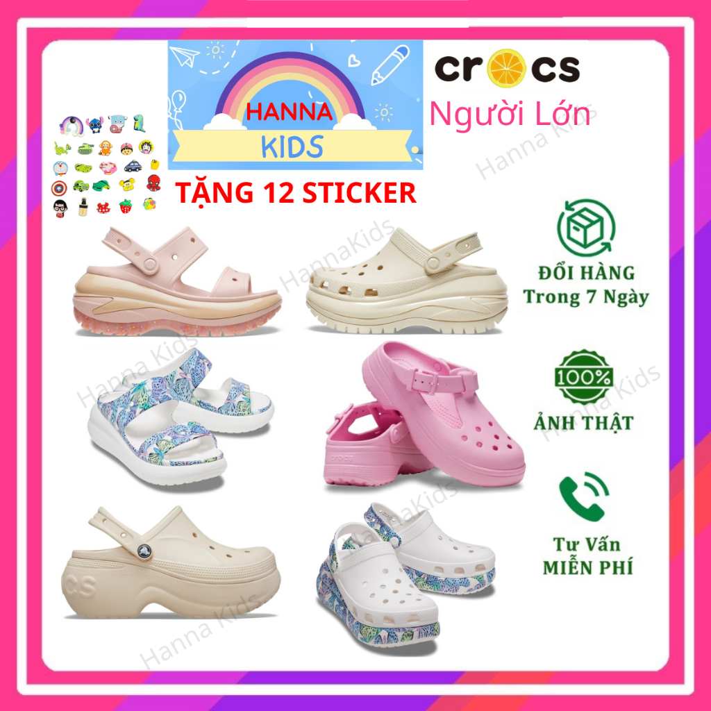 MẪU MỚI 2025 - Dép Cross nữ đế cao Sục Cros Classic Crush Giày xục Croc Sandal Unisex HannaKids cho người lớn 5cm, 7cm
