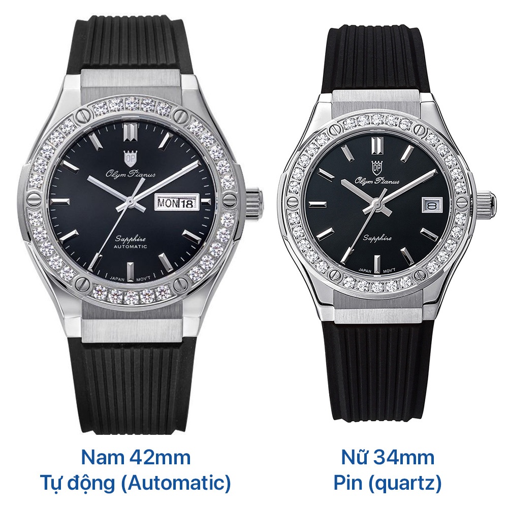 Đồng hồ Đôi nam nữ dây cao su Olym Pianus OP990-45ADGS/DLS-GL Đen