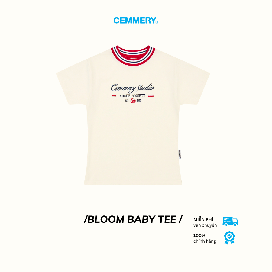 Áo Baby Tee CEMMERY Local Brand Chính Hãng Bloom Baby Tee Cotton 2 Chiều Cổ Dệt Màu Cream | BigBuy360 - bigbuy360.vn