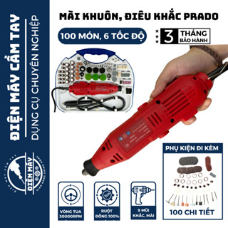 Máy khoan mài điện mini PRADO 100 món 6 tốc độ dùng điêu khắc mài khoan sắt gỗ - Bảo hành 3 tháng