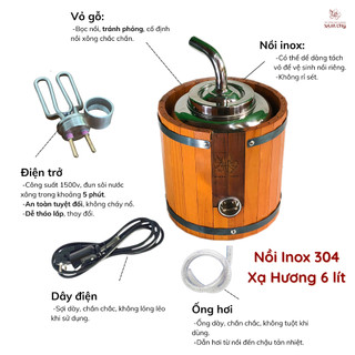  Nồi Xông Hơi XẠ HƯƠNG nồi Xông Inox bọc gỗ   6 lít  Lều Xông Giải Cảm Thải Độc Thanh Lọc Cơ Thể Lều XẠ HƯƠNG 