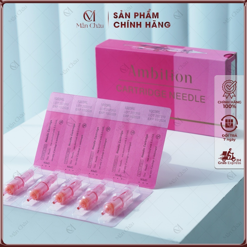 Tên sản phẩm: Kim Pen Hồng Ambition, Kim Đạn Máy Pen Ambition Hồng Cao Cấp-Lẻ 5 Cây