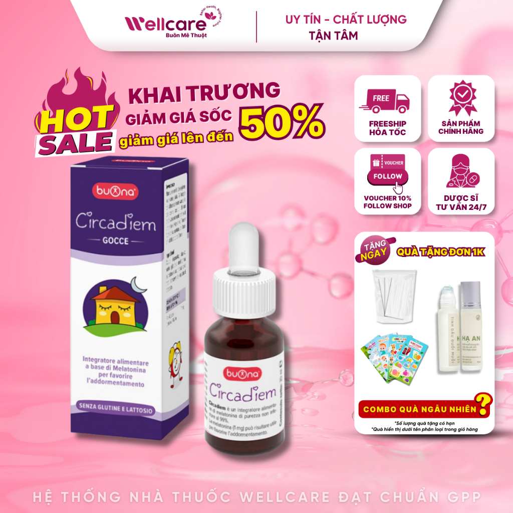 [CHÍNH HÃNG Ý] Siro Ngủ Ngon CIRCADIEM Melatonin nhỏ giọt - Giúp Bé Ngủ Ngoan, Giảm Quấy Đêm chai 20