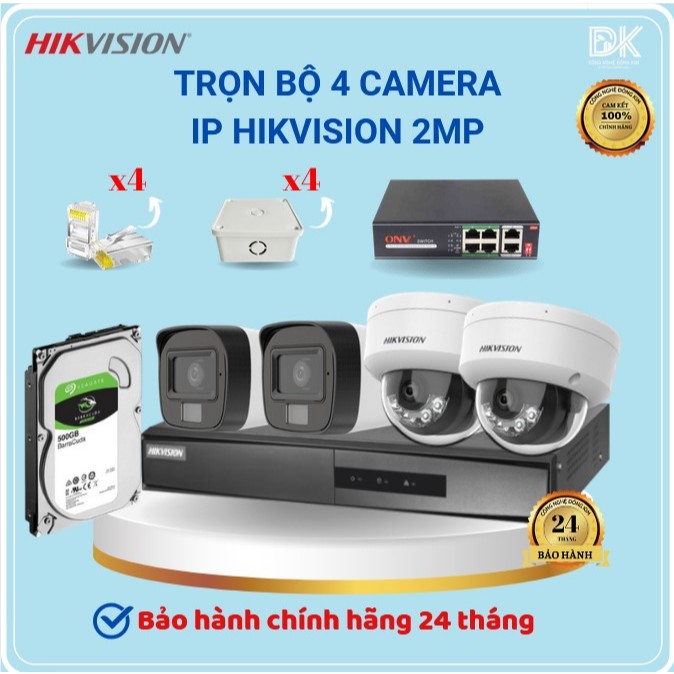 trọn bộ camera IP HIKVISION 2mp full HD, chính hãng
