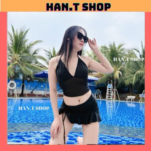 Ms 004 bikini đồ bơi đi biển ba món ÁO PHỐI LƯỚi chân váy bèo HAN.T SHOP
