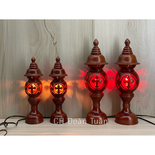đèn thờ gỗ thánh giá kèm bóng (giá bán /1 cái)-Đèn gỗ công giáo