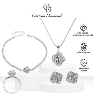 Bộ trang sức kim cương Moissanite Caterina dây chuyền, khuyên tai, vòng tay, nhẫn Rose DN006-DE001-DR016-DB019