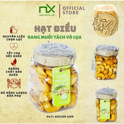 Hũ Hạt Điều Ăn Vặt Nam Xanh Hạt Điều Loại 1, Điều Rang Muối, Không Chất Bảo Quản, 80g