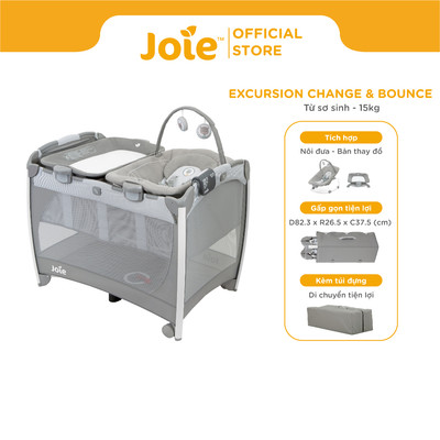 Giường cũi cho bé Joie Excursion Change & Bounce gấp gọn tích hợp đèn ngủ, nhạc kèm nôi cho bé