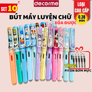 Combo 10 Bút máy hoạt hình xoá được hàng cao cấp Decorme ngòi kim đầu 0.5mm Bút mực xanh đen cho học sinh