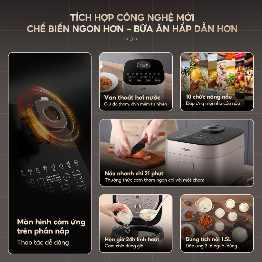 [HỎA TỐC HCM] Nồi cơm điện tử AQUA RBC401R 1.5L 3~6 người dùng + Cảm ứng - BH 6 THÁNG | BigBuy360 - bigbuy360.vn