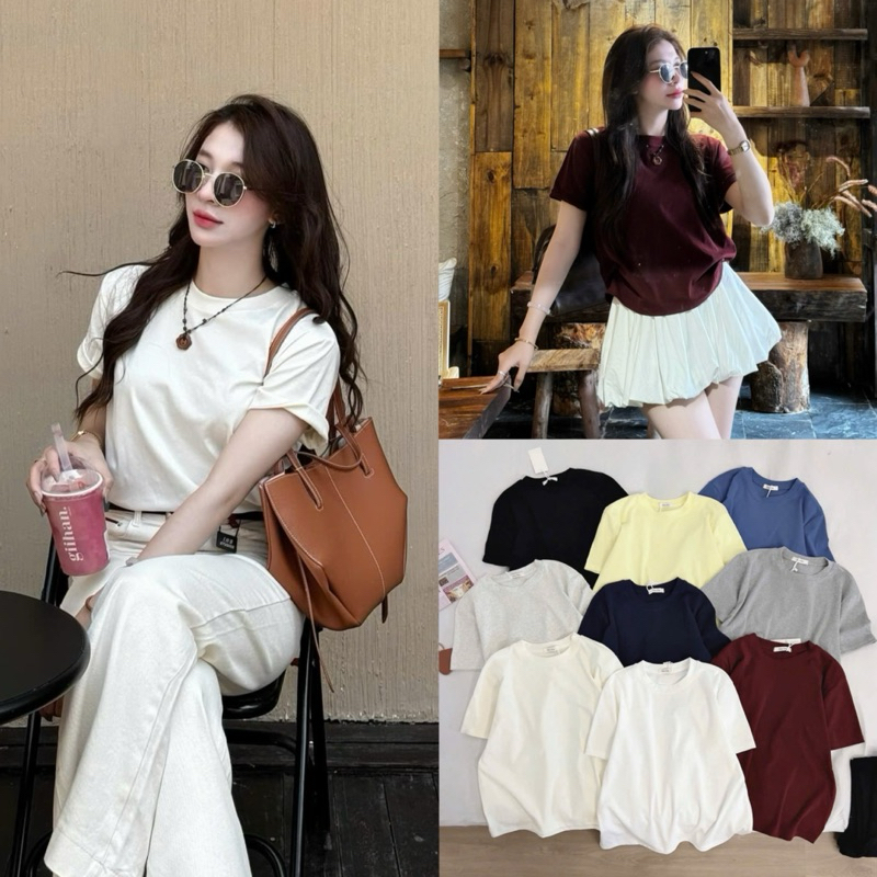 (ẢNH OLDSCHOOL) Áo thun nữ trơn basic form vừa chất lông mịn mềm DOUDOU | BigBuy360 - bigbuy360.vn