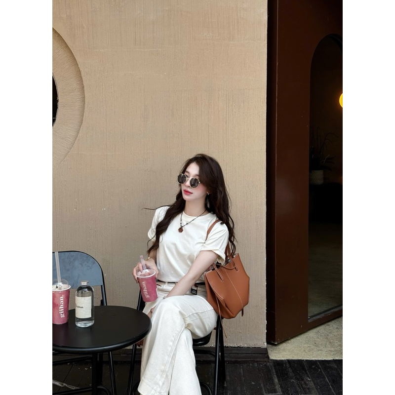 (ẢNH OLDSCHOOL) Áo thun nữ trơn basic form vừa chất lông mịn mềm DOUDOU | BigBuy360 - bigbuy360.vn