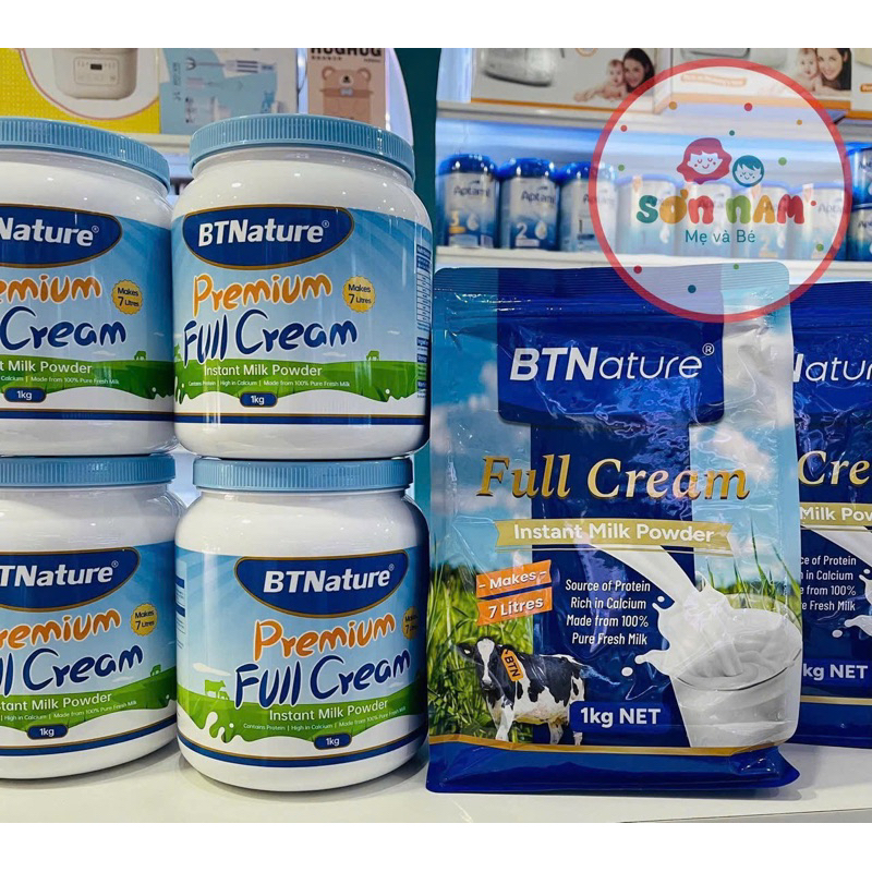 Sữa tươi dạng bột nguyên kem BTNature Premium Full Cream Bổ sung canxi, chắc khỏe xương khớp Lon 1kg