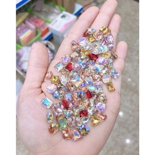 Set đá mix sale 100v chân vàng size 6-8, đá khối trang trí nail