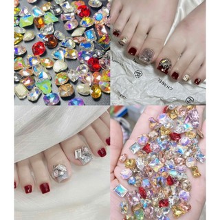 Set đá mix sale 100v chân vàng size 6-8, đá khối trang trí nail