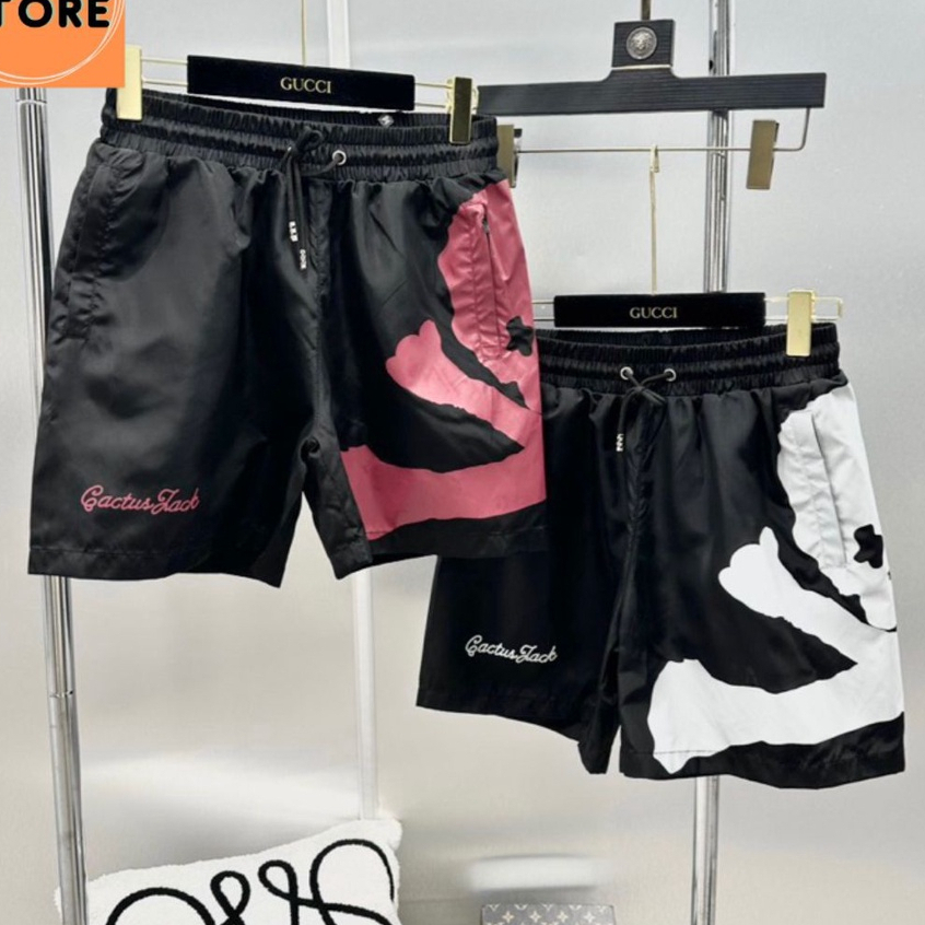 Quần Short Nam Nữ In Hình Xương Đầu Lâu Trắng Cactus Jack Cạp Chun