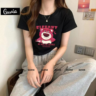 [Xả Hàng] Áo Croptop Ôm Body Nữ GẤU ELEGANT Cổ Tròn Tay Ngắn, Áo Thun Croptop Kiểu In Họa Tiết GUVIA CR109