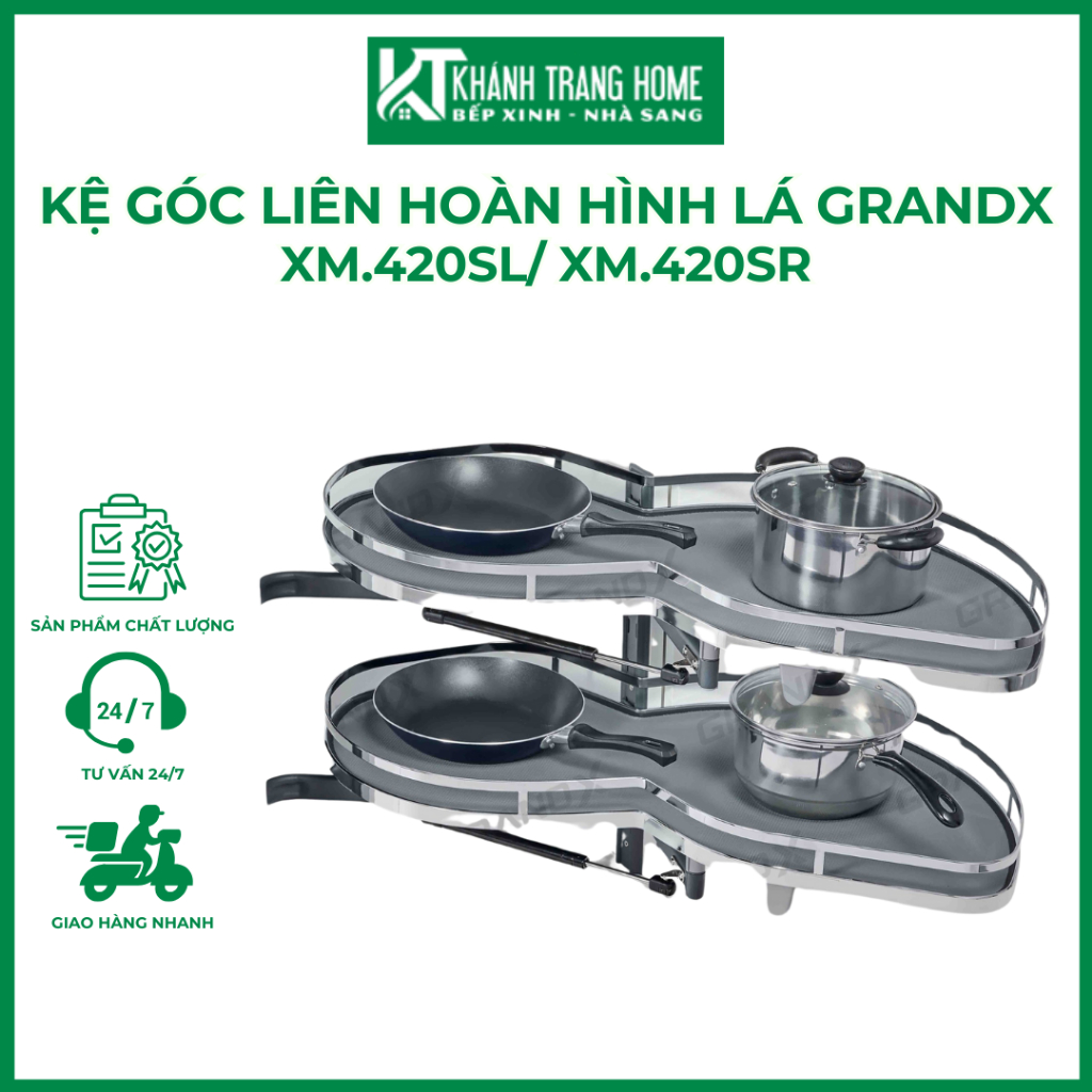 Kệ góc liên hoàn hình lá GRANDX XM.420SL/ XM.420SR đáy khay lót thảm chống trượt - Khánh Trang Home