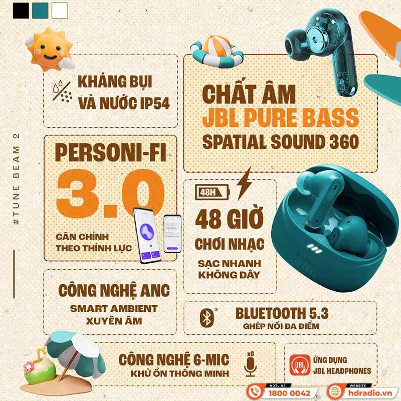 Tai Nghe Bluetooth Chống ồn chủ động JBL Tune Beam 2 Sử Dụng tới 48H Kháng bụi nước IP54 | BigBuy360 - bigbuy360.vn