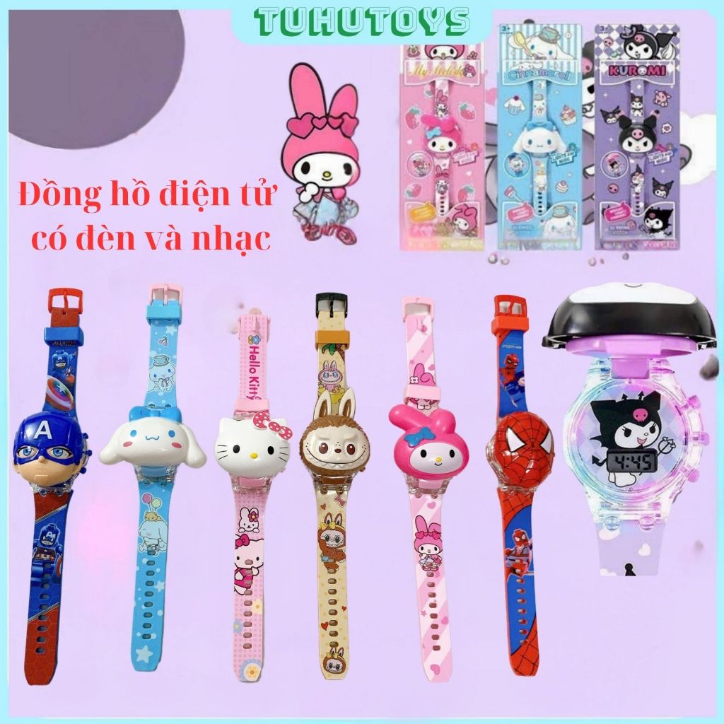 Đồng hồ cho bé trai,bé gái Kuromi Labubu Melody phát nhạc phát sáng 2 in 1 kết hợp xem giờ